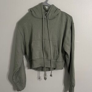 Olive Green Women's Cropped Hoodie
